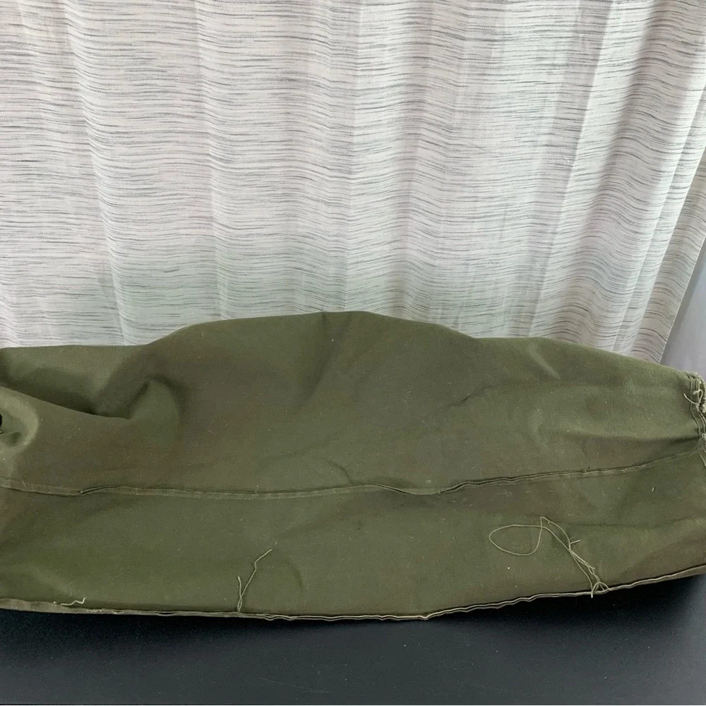 Green Olive Drab Zippered Canvas Duffle Bag.